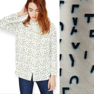 Maje Chacha Letter Print Silk Viscose Button Up Blouse Twee Maje 1 or Small